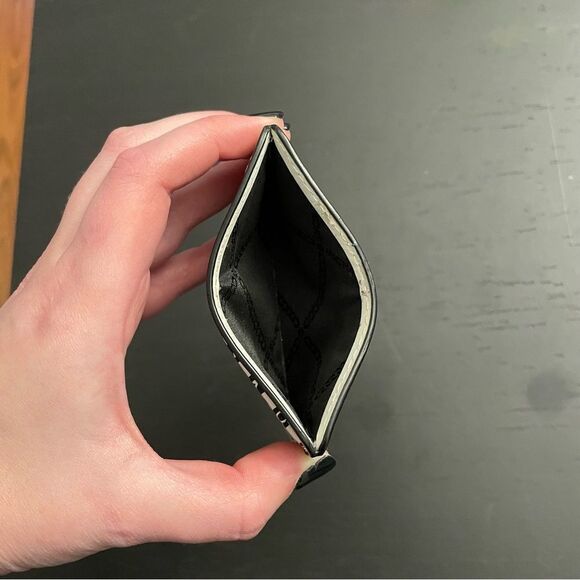 Michael Kors Black and White Checker Monogram Card Case Silver Logo Wallet - Picture 3 of 5